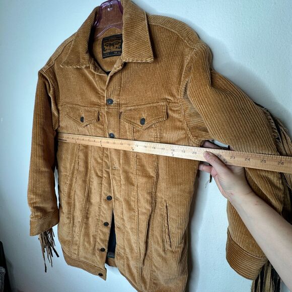 NWT Levis Karla Camel Tan Fringed Corduroy Long Trucker Button-Front Jacket XS - Picture 16 of 16